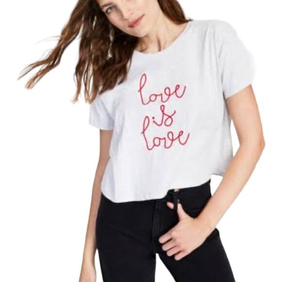 NEW ~ FRENCH CONNECTION ~ Love Is Love Cotton Cropped Tee ~ VDAY ships ASAP - Picture 2 of 5